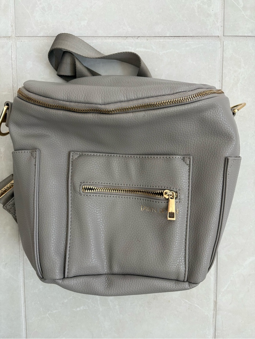 Fawn Design Taupe Gray Pebbled Leather Crossbody Bag with Gold Hardware